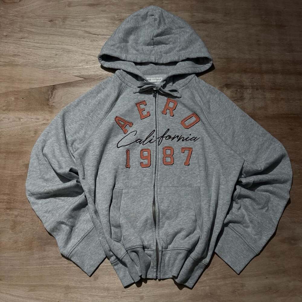 Aeropostale California 1987 Gray Full Zip Graphic Hoodie Large